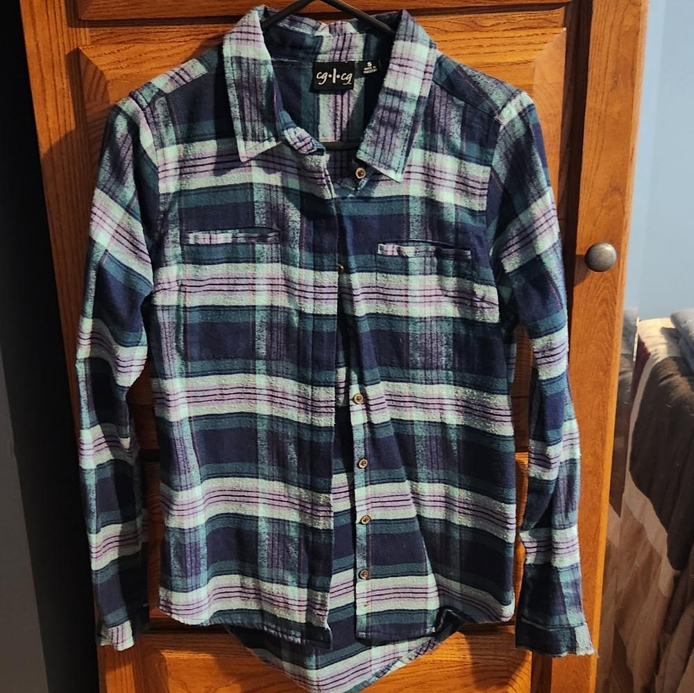 Blue & purple flannel button-up